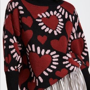 Farm Rio Full Of Love Heart Black Red Sweater Size Small